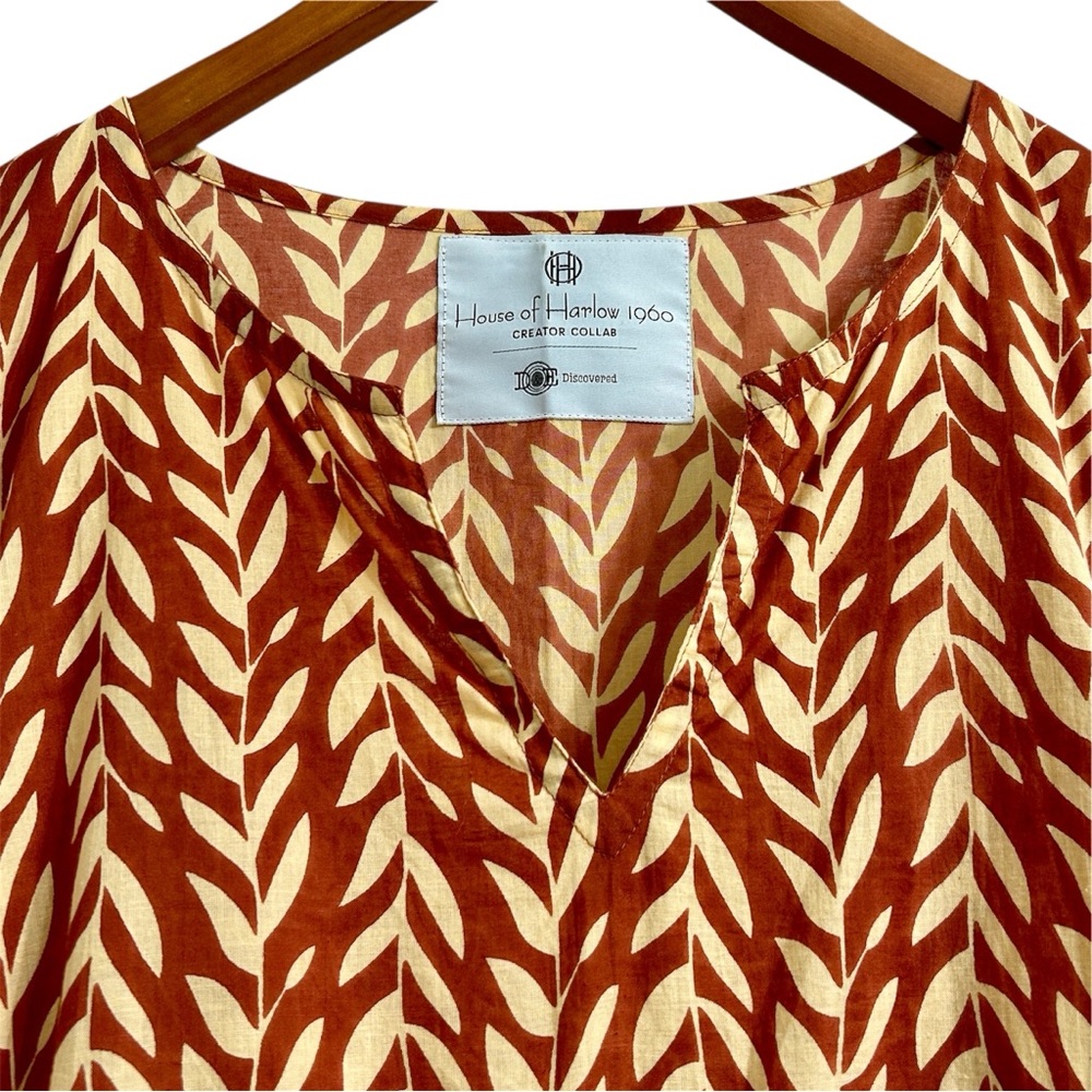 House of Harlow 1960 Brown Tan Leaf Pattern Long Caftan / Kaftan, One Size - Picture 4 of 7
